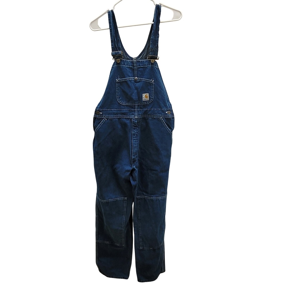 [READ] Carhartt Overalls Youth XL Blue‎ Denim Double Knee Bib Workwear Y19DST
